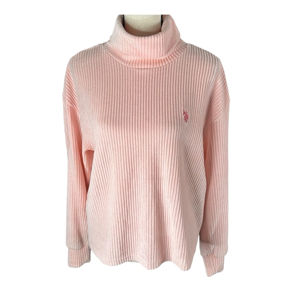 US Polo Assn. Womens Light Pink Waffle Knit Turtleneck Pull-Over Sweater Size XL